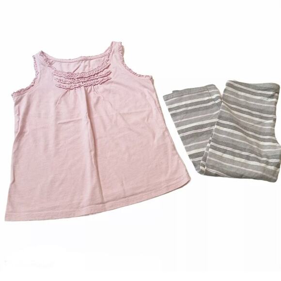 L.L. Bean Pink Ruffle Sleeveless Top & Old Navy Leggings Set Girls Medium 8 EUC - Picture 1 of 6